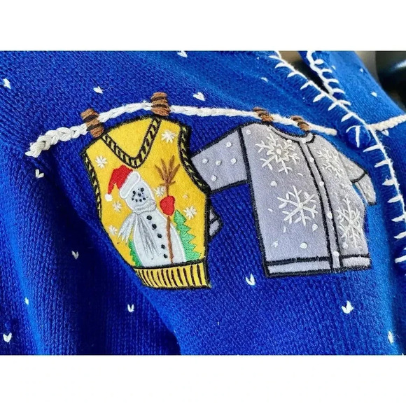 DESIGNERS ORIGINALS vintage Christmas cardigan Ugly Sweater Blue Size Small Knit - Picture 6 of 13